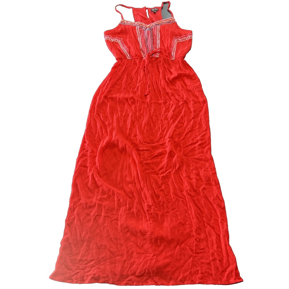 Lily Rose Womens Medium Maxi Dress Coral Embroidered Empire Boho Feminine Fairy